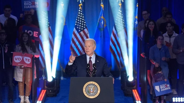 President Joe Biden speaks at a campaign event Sunday, Feb....