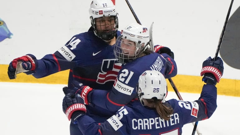 United States' Laila Edwards (14) celebrates after her goal over...
