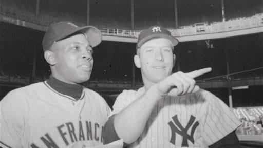 Willie Mays, left, of the San Francisco Giants, and the...