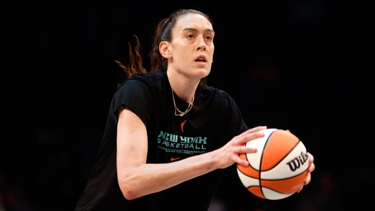 Breanna Stewart #30 of the Liberty warms up before Game...