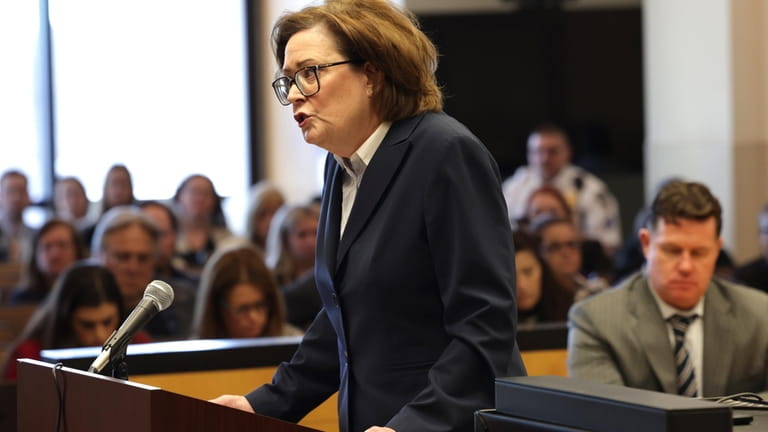Prosecutor Keriann Kelly addresses the jury during closing arguments in Supreme...