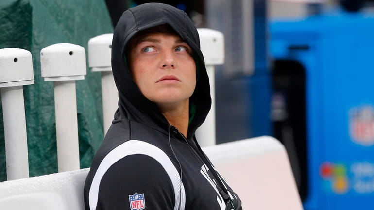 Zach Wilson of the Jets looks on during the fourth quarter...