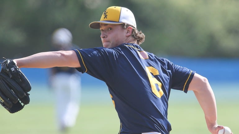 Shoreham Wading River's Billy Steele pitches in the Suffolk Class...