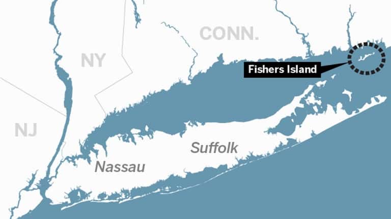 A map showing the location of Fishers Island.