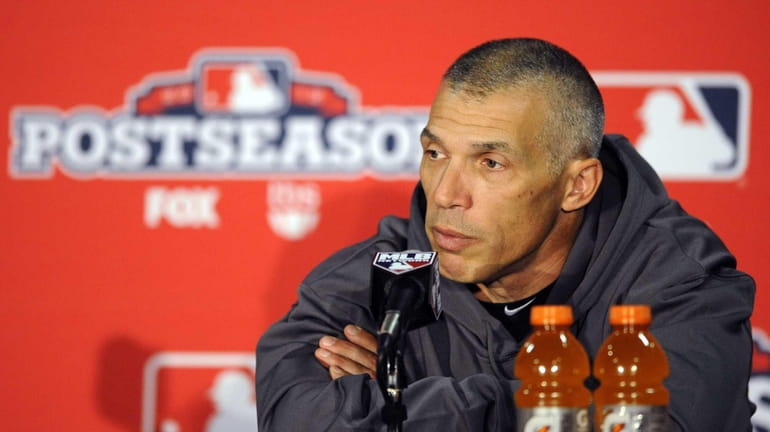 Joe Girardi speaks during a news conference before Game 2...