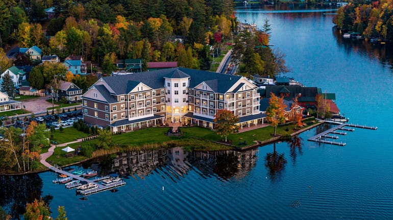 Aerial view of the Saranac Waterfront Lodge.