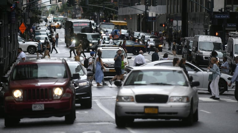 Traffic on a street in Manhattan.