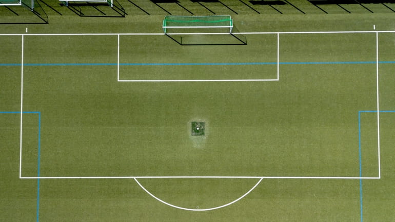 The pitch of a soccer club is pictured in Frankfurt,...