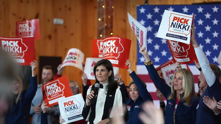 Republican presidential candidate former UN Ambassador Nikki Haley speaks at...