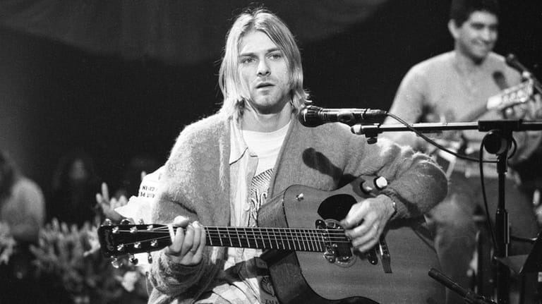 Nirvana frontman Kurt Cobain playing the guitar in question on "MTV...