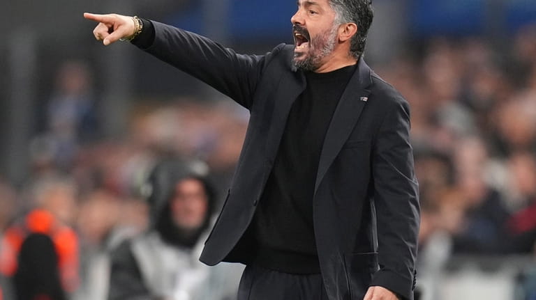 Marseille's head coach Gennaro Gattuso gestures during the French League...