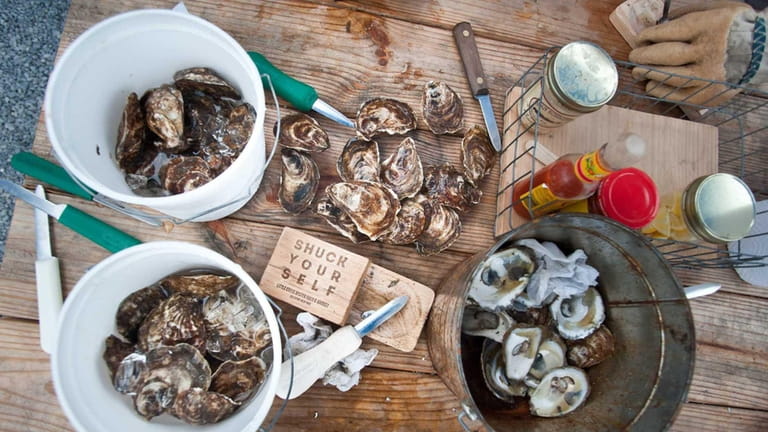 Oysters, knives, protective gloves and hot sauce are among the...