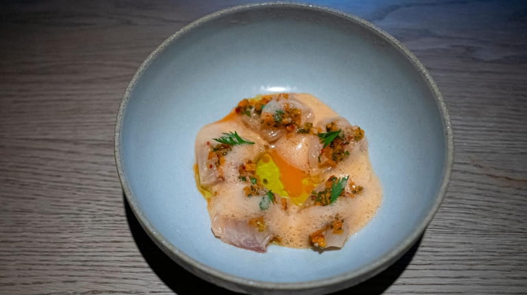 Peconic fluke crudo served at the North Fork Table &...