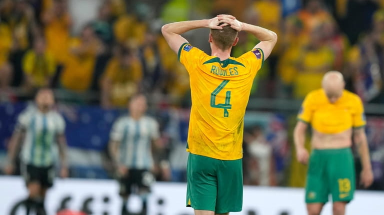 Australia's Kye Rowles reacts at the end of the World...