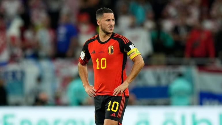 Belgium's Eden Hazard reacts at the end of the World...