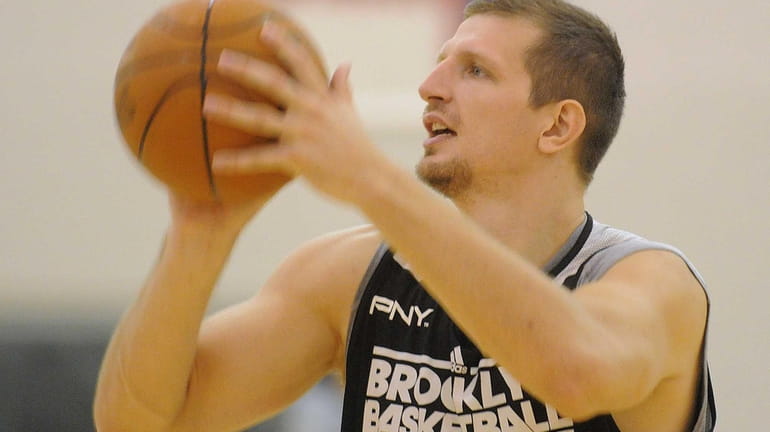 Mirza Teletovic lines up a shot during team practice held...