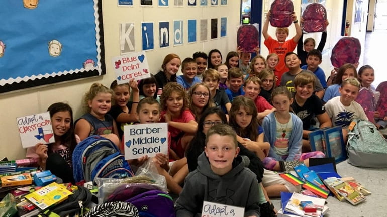 Students at Blue Point Elementary School collected school supplies in...