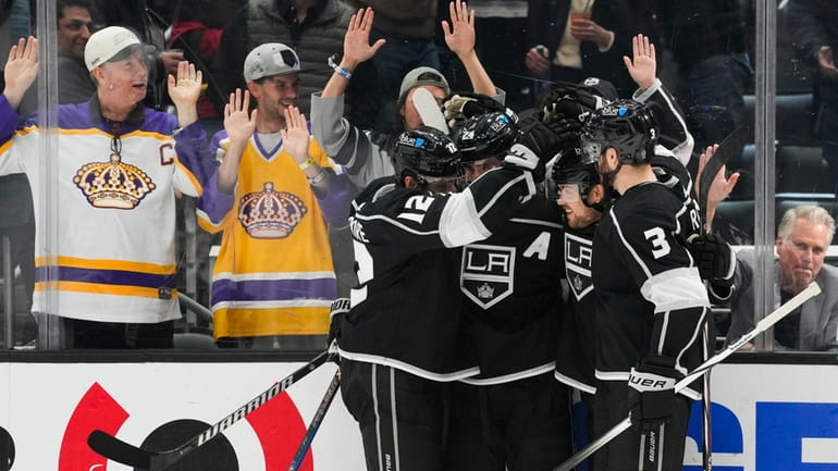 Los Angeles Kings right wing Viktor Arvidsson (33) celebrates with...