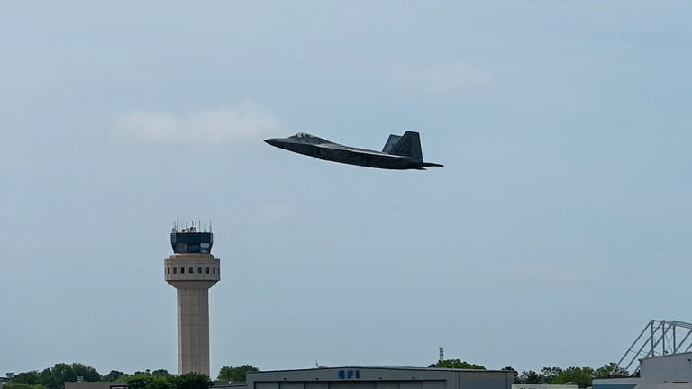 F-22 Raptor aircraft arrives at Long Island MacArthur airport on...