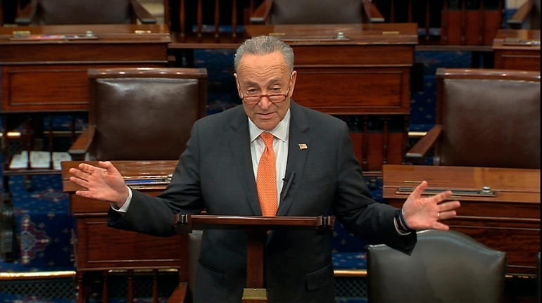 In this image from video, Senate Minority Leader Chuck Schumer,...