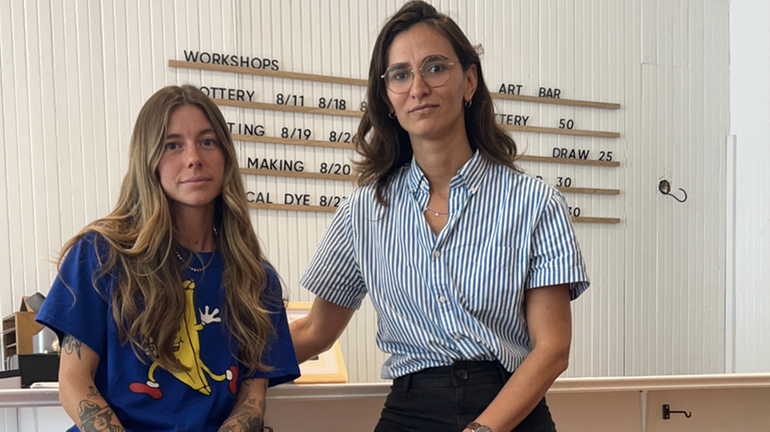 Melissa Gabrielsen (left) and Verona Peñalba (right) opened VEME Studios in Greenport...