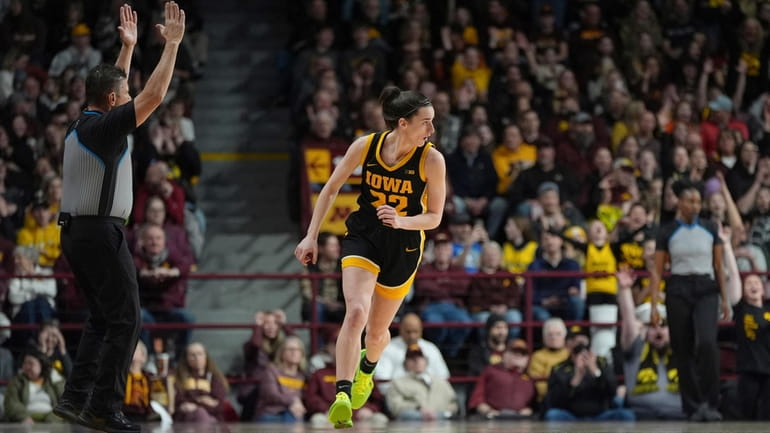 Iowa guard Caitlin Clark after making a 3-point basket against...