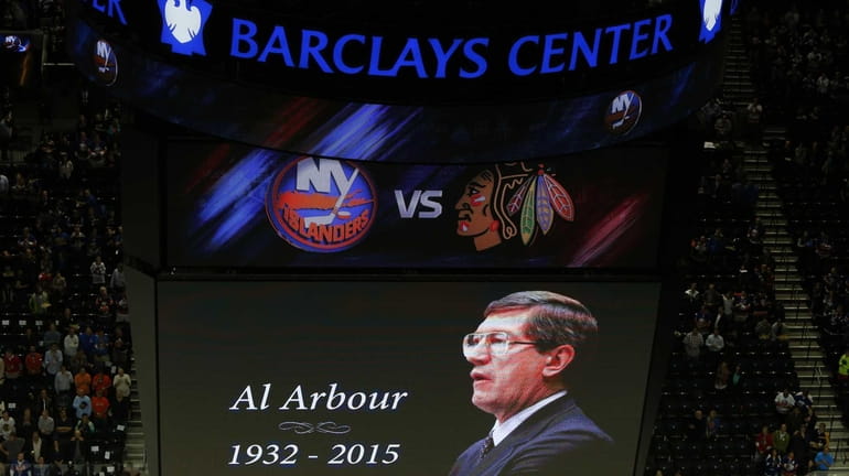A tribute to Al Arbour is seen on the scoreboard...