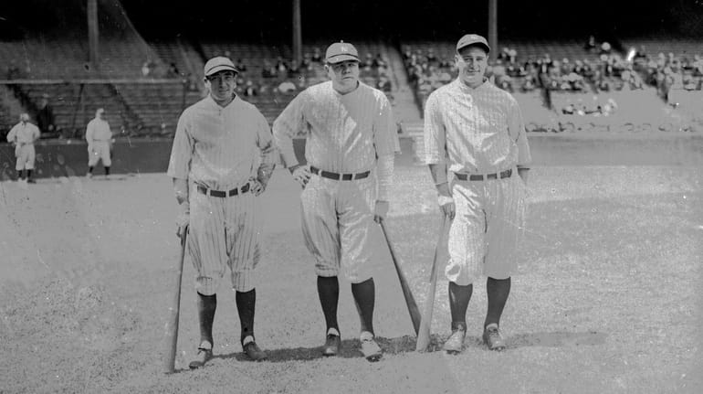 From left: Yankees sluggers Tony Lazzeri, Babe Ruth and Lou...