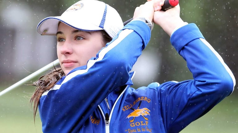 Ashley Harding from Kellenberg watches her drive at the CHSAA...