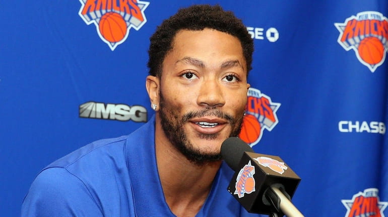 Knicks Introduce Derrick Rose at Madison Square Garden in Manhattan,...