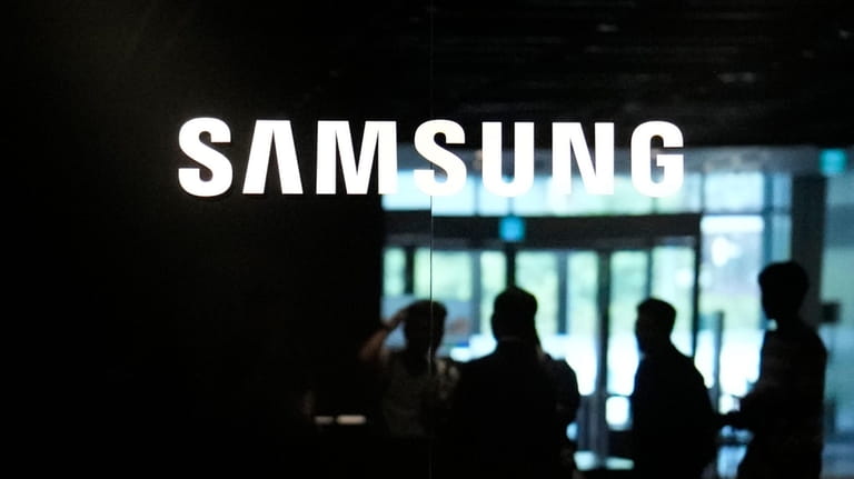 The logo of the Samsung Electronics Co. is seen during...