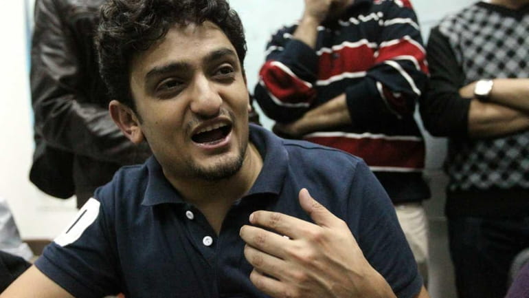 Egyptian cyberactivist Wael Ghonim speaks with the press at Cairo's...