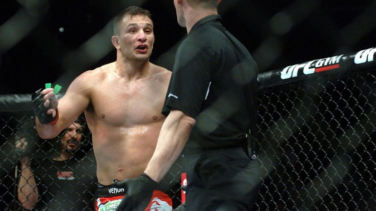 Gian Villante argues with the referee after a controversial stoppage...