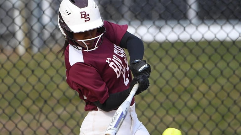 Bay Shore's Jazmine Cuffie singles against Ward Melville during a...
