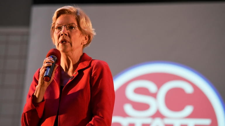 Democratic presidential candidate and U.S. Sen. Elizabeth Warren speaks about...