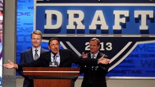 NFL commissioner Roger Goodell, right, Joe Namath and Phil Simms...