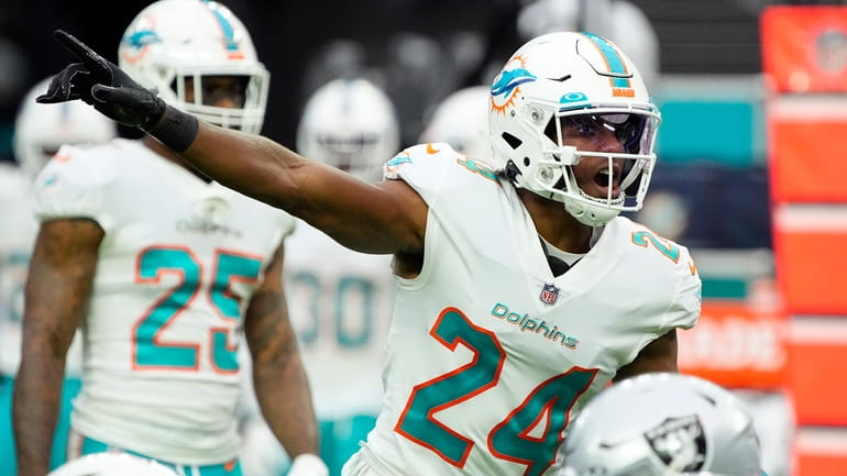 FILE - Miami Dolphins cornerback Byron Jones (24) during an...