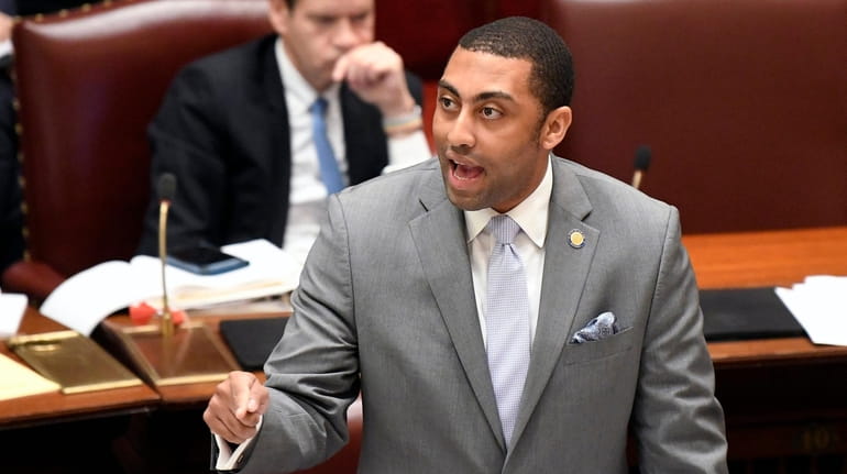 New York Sen. Jamaal T. Bailey speaks during a legislative...
