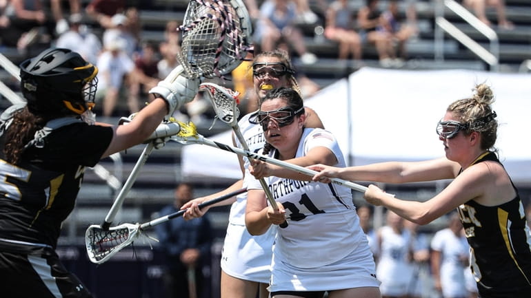 Northport's Julia Huxtable takes a shot on goal during a...