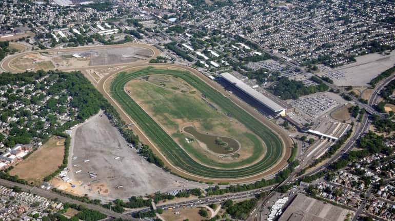 An aerial view over Belmont Park in Elmont on May...