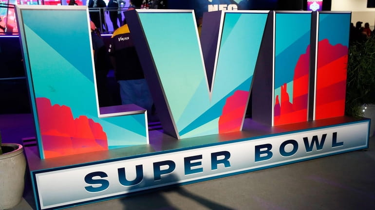 The Super Bowl LVII signage on display during the NFL...