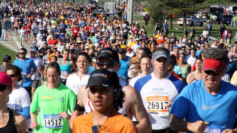 Runners on the course at the Long Island Marathon. (May...