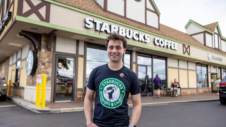Jake MacAvoy, Starbucks worker and organizer in Wantagh, after successful...