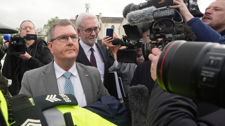 Former DUP leader Sir Jeffrey Donaldson arrives at Newry Magistrates'...