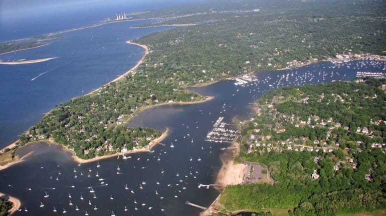 An aerial view of the waters along Long Island's North...