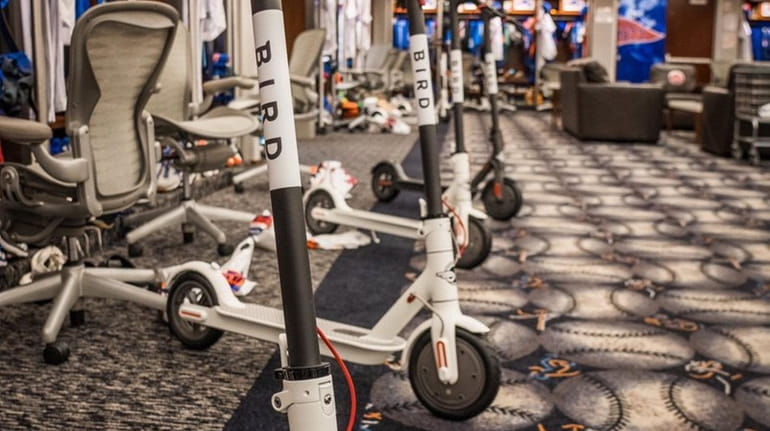 Scooters purchased by Mets second baseman Robinson Cano are seen...