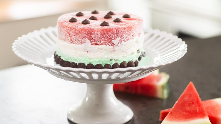 Ice cream and watermelon "cake" with mint chip ice cream...