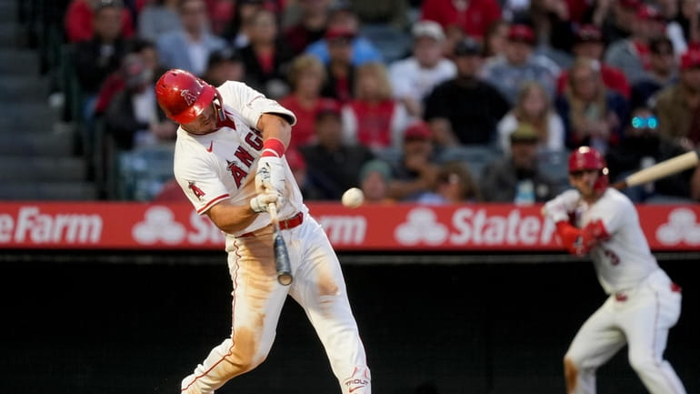 Los Angeles Angels' Mike Trout hits a home run during...