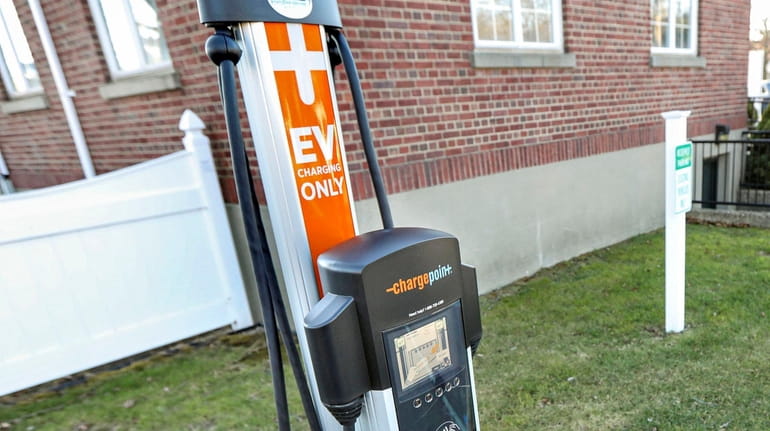 The electric vehicle charging station installed behind Smithtown Town Hall...
