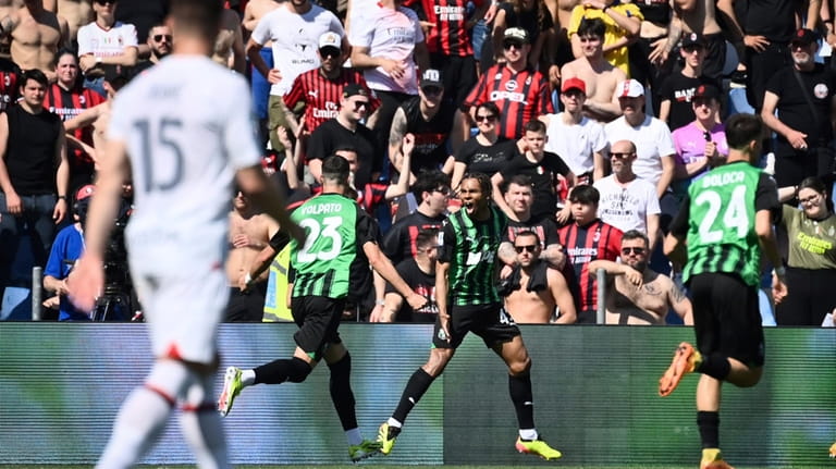 Sassuolo's Armand Lauriente scores their side's second goal of the...
